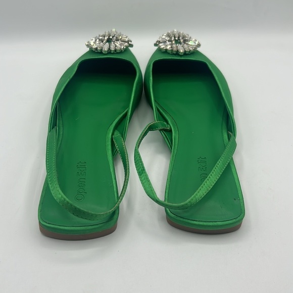 Open Edit Kelly Green Satin Pointed Toe Sling Back Rhinestone Shoes Size 6 - Picture 7 of 8